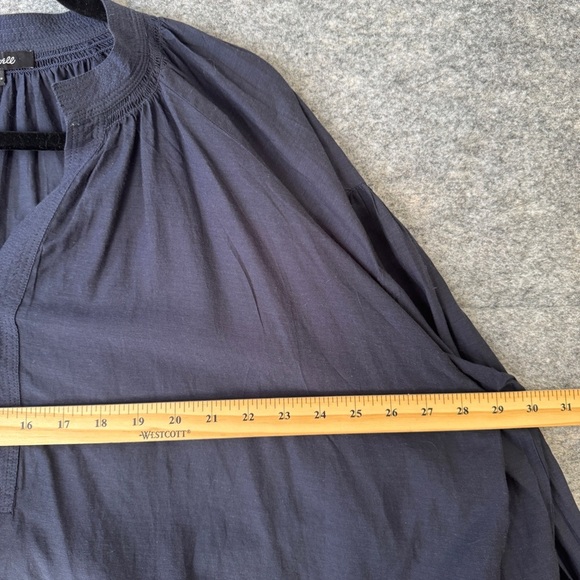 Madewell Shirred Long sleeves Flowy V-neck Navy Blue Blouse Size Large - Picture 5 of 12
